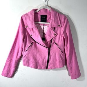 Sanctuary Pink Linen Blend Moto Jacket NWT